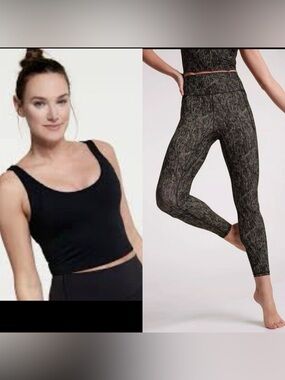 CALIA XXS Inspire Black Scoop Neck Tank & Serpent Print High Rise 7/8 Leggings